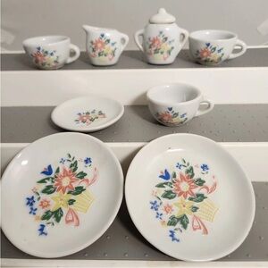Vintage Dollhouse Miniature Tea or Tea Set With Flower Basket Pattern